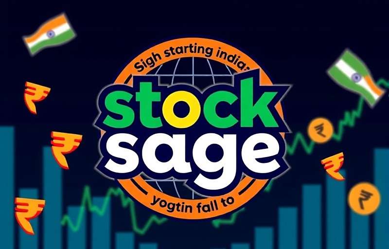 Stock Sage India game logo with Indian rupee symbols and stock market graphs