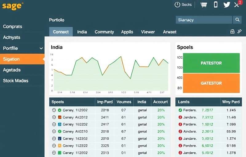 Stock Sage India user interface showing portfolio dashboard with Indian company stocks